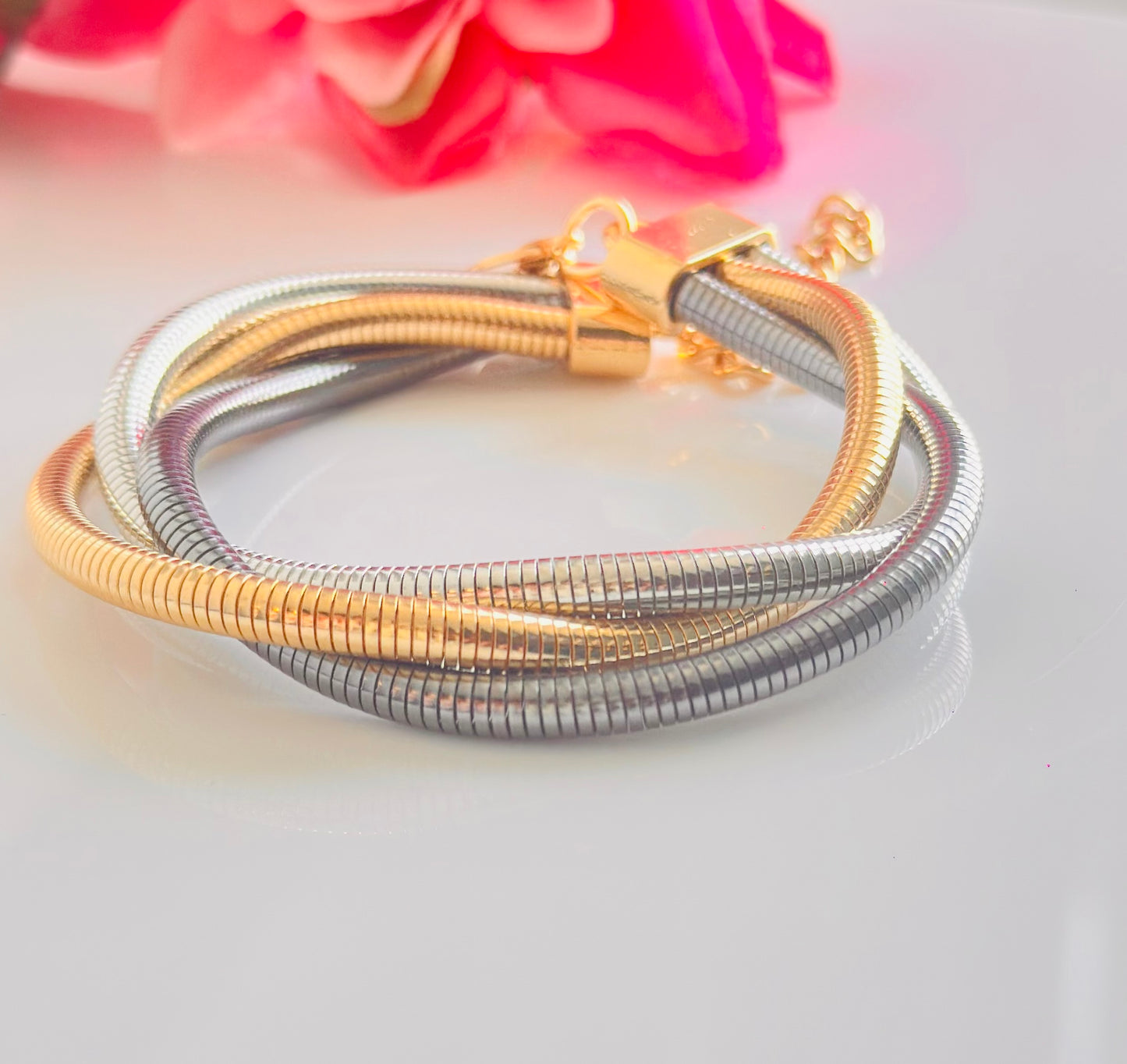 Trendy Layered Dual Tone Bracelet – Hypoallergenic, Elegant & Unique Design