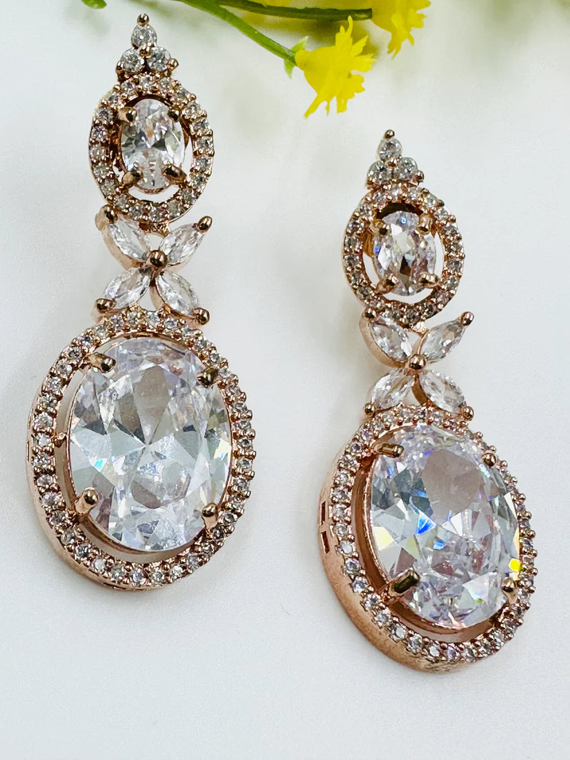 BEAUTIFUL ROSE GOLD EARRINGS WITH ZIRCONIA AND GLASS STONES