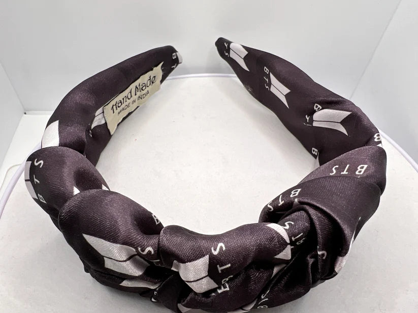 BLACK BTS PLEATED SATIN HAIRBAND