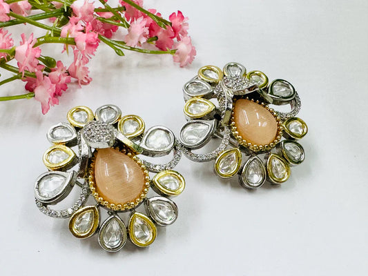 ELEGANT PEACH EARRINGS WITH KUNDAN