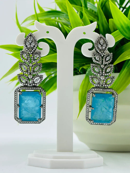 ELEGANT BLUE GLASS STONE ANS AD STUDDED EARRINGS