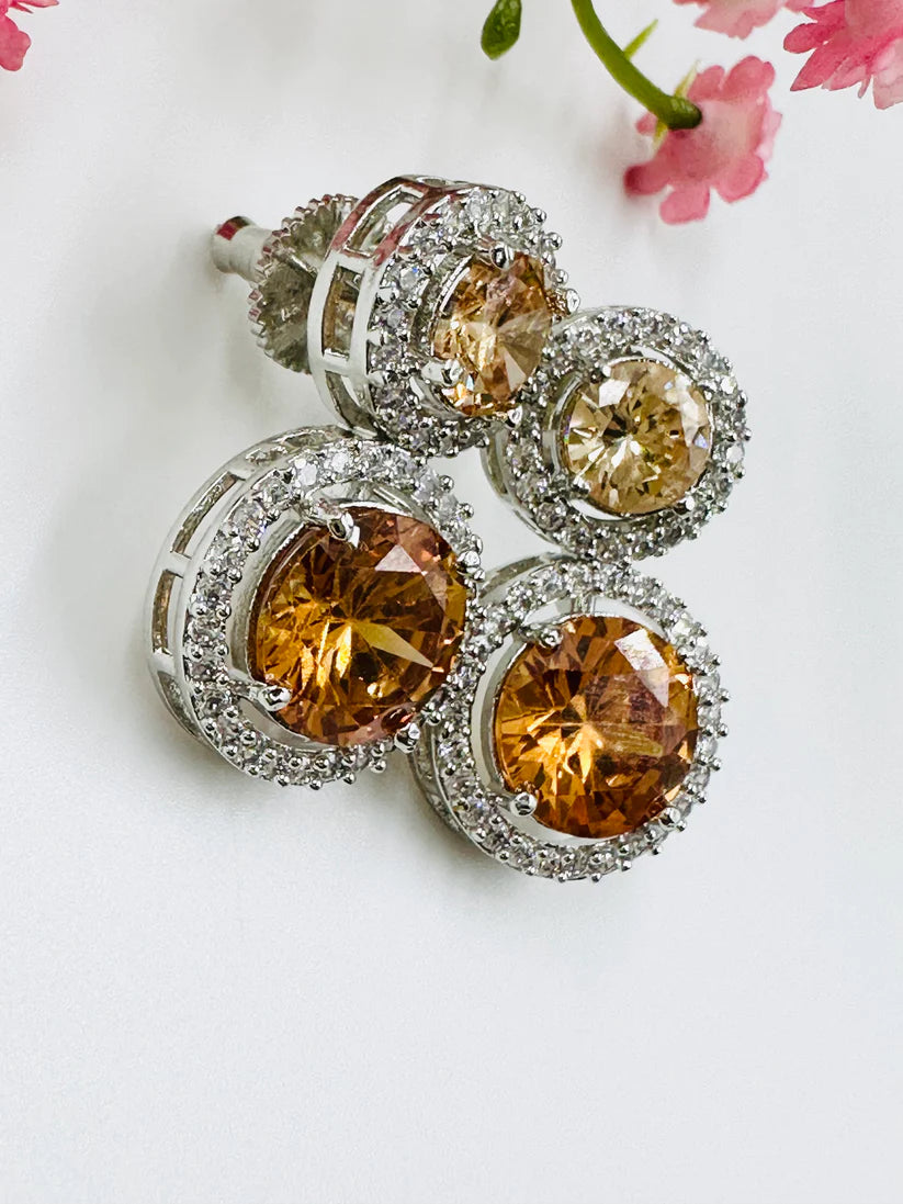 ELEGANT GLASS STONE AND ZIRCONIA STUDDED EARRINGS