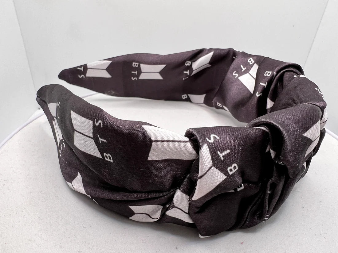 BLACK BTS PLEATED SATIN HAIRBAND
