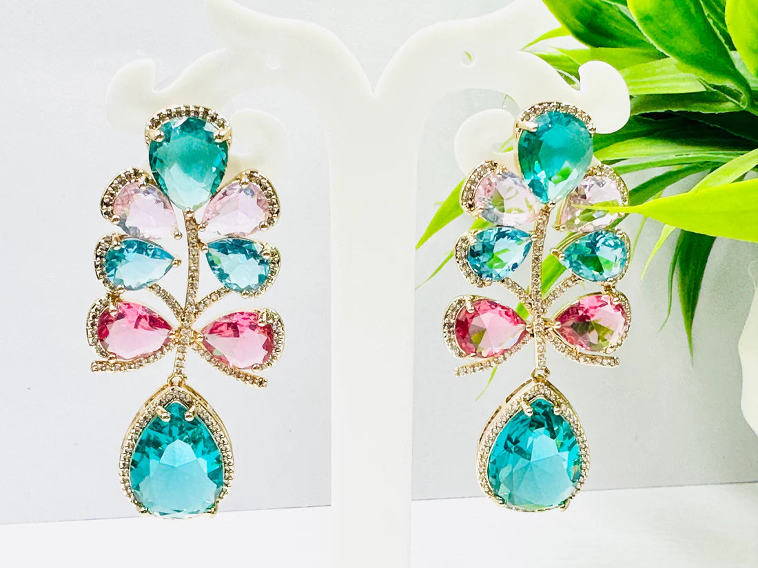 Arsh Multicolor Glass Stone Classy Statement Earrings – Dazzle with Color!