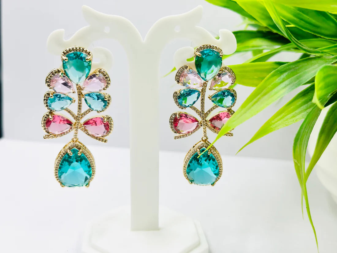 Arsh Multicolor Glass Stone Classy Statement Earrings – Dazzle with Color!