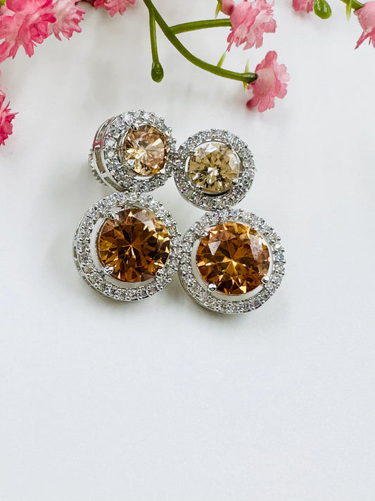 ELEGANT GLASS STONE AND ZIRCONIA STUDDED EARRINGS