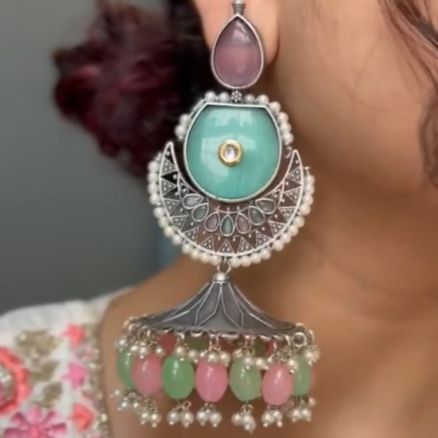 Arshiya Traditional Multicolour Stones Oxidised Jhumkas