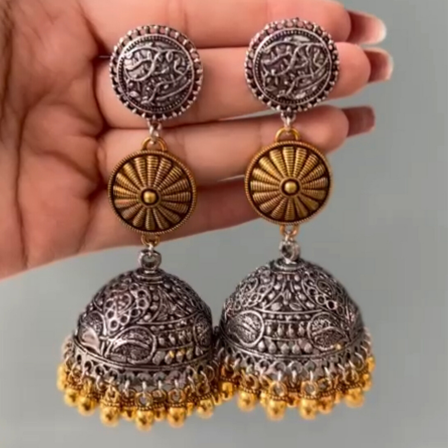 Arshiya Traditional Dual Tone Oxidised Jhumkas