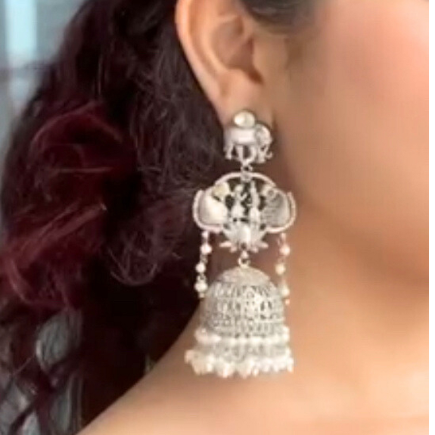 Arshiya Elegant American Diamond Studded Oxidised Jhumkas