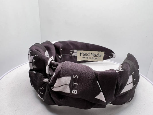 BLACK BTS PLEATED SATIN HAIRBAND