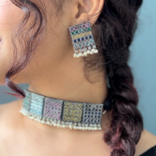 Myrah Elegant Traditional Multicolor Oxidized Choker Set