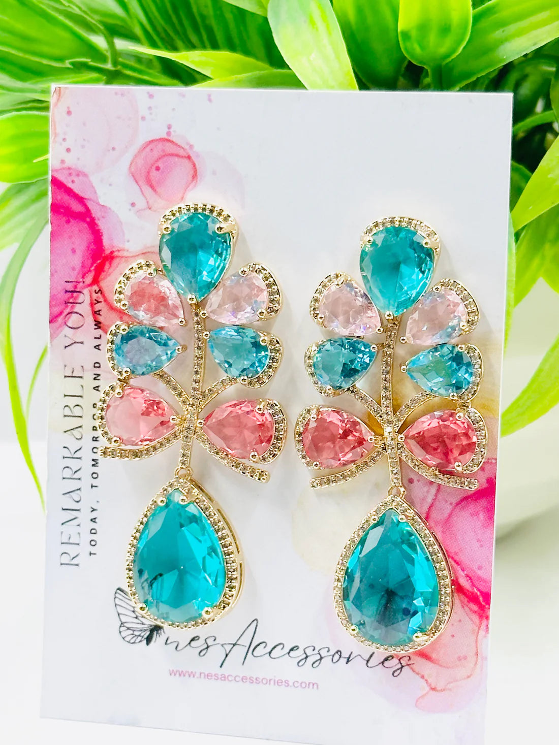 Arsh Multicolor Glass Stone Classy Statement Earrings – Dazzle with Color!