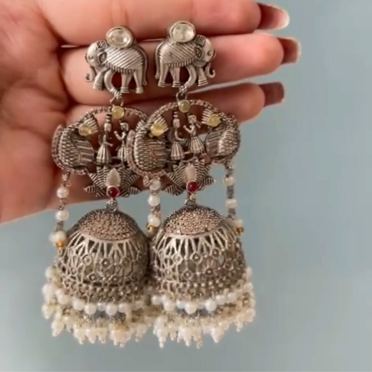 Arshiya Elegant American Diamond Studded Oxidised Jhumkas