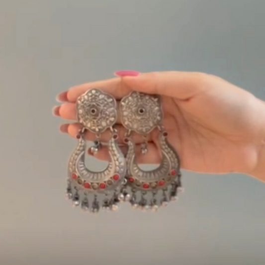 Arshiya Traditional Oxidized Earrings with Red and Yellow Stones