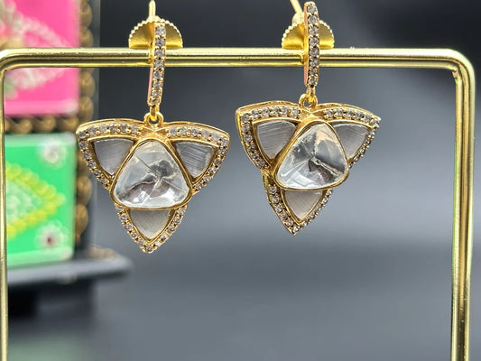 ELEGANT KUNDAN AND STONE STUDDED GREY EARRINGS