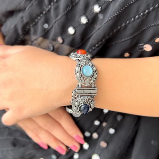 Myrah Elegant Traditional Multicolor Stone Studded Oxidized Bracelet