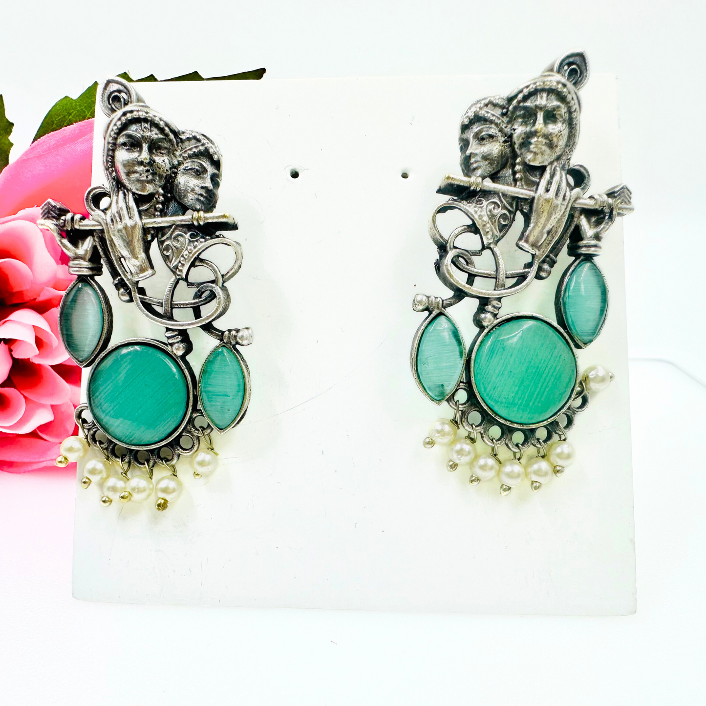 Myrah Elegant Traditional Mint Oxidized Earrings