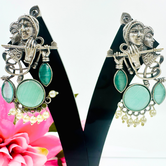 Myrah Elegant Traditional Mint Oxidized Earrings