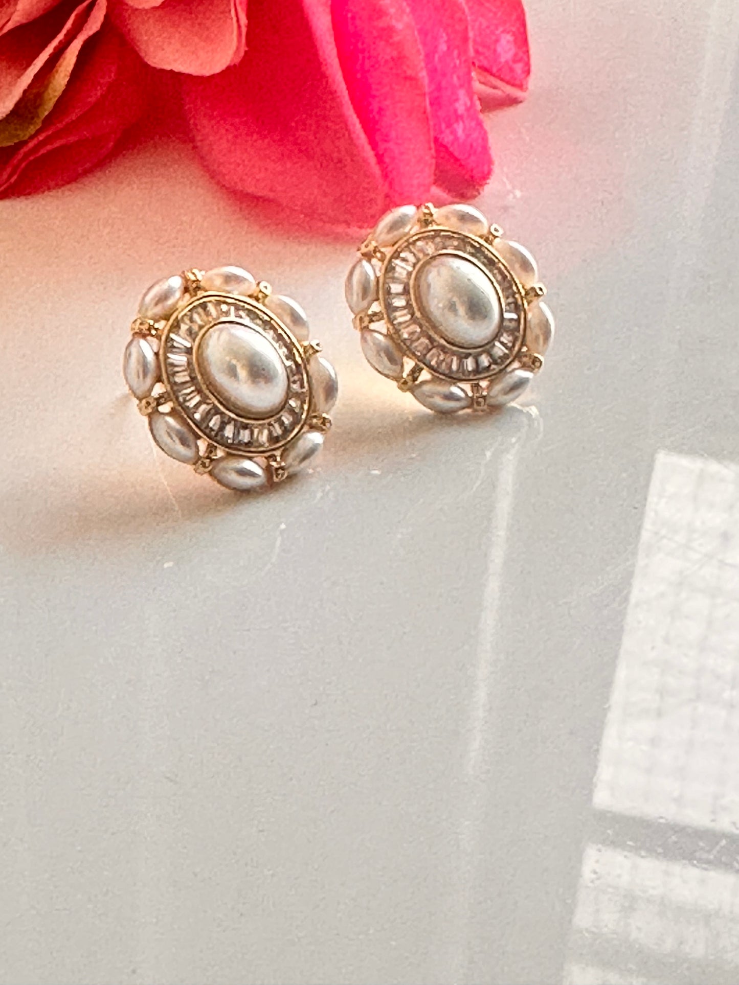 Vintage-Inspired Pearl & Gold Statement Stud Earrings