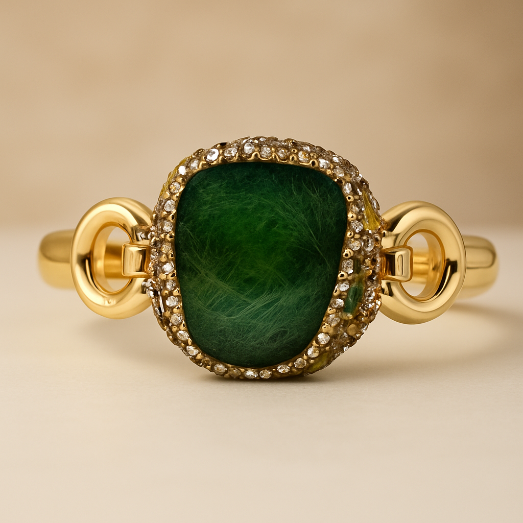 Emerald Green Stone Statement Bracelet – Gold-Plated Cuff with Crystal Accents