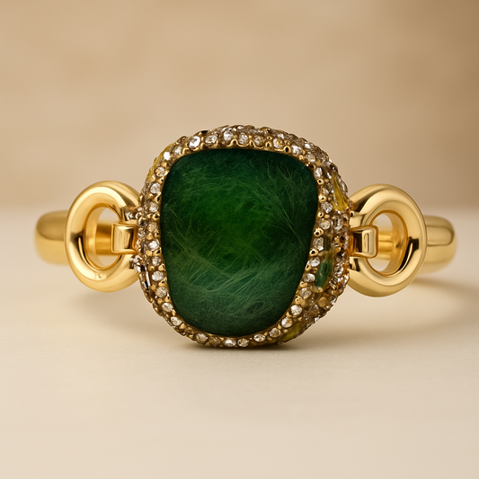 Emerald Green Stone Statement Bracelet – Gold-Plated Cuff with Crystal Accents
