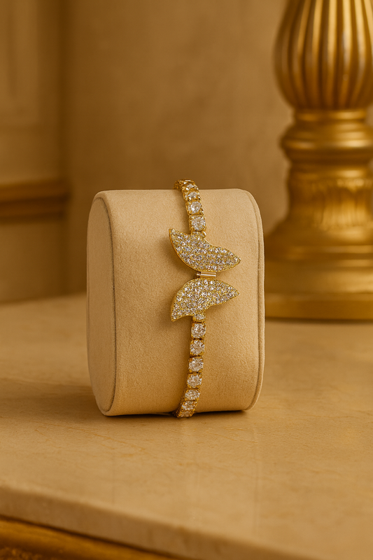 Gold-Plated Butterfly Tennis Bracelet for Women with Cubic Zirconia, Pavé Center, Hypoallergenic