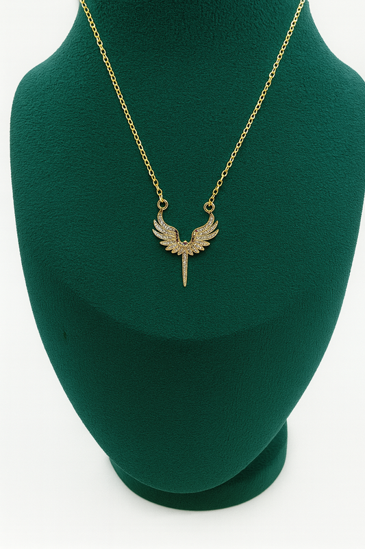 Stainless Steel Angel Wing Pendant Necklace with Cubic Zirconia Crystals, Anti-Tarnish Women’s Jewelry