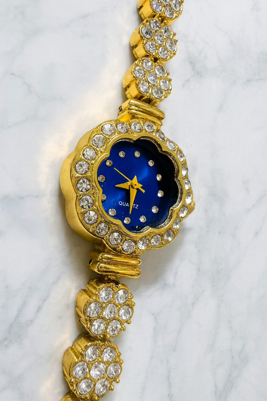 Blue Dial Bracelet Watch with American Diamond Strap | Elegant Women’s Fashion Wrist Watch