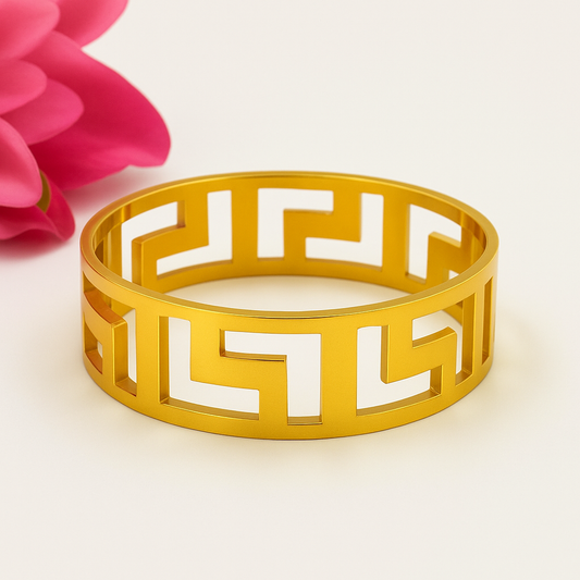 Anti-Tarnish Gold-Plated Greek Key Gold Plated Bangle for Women