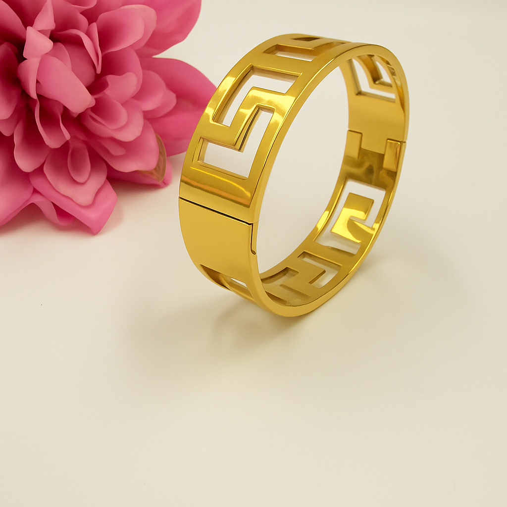 Anti-Tarnish Gold-Plated Greek Key Gold Plated Bangle for Women