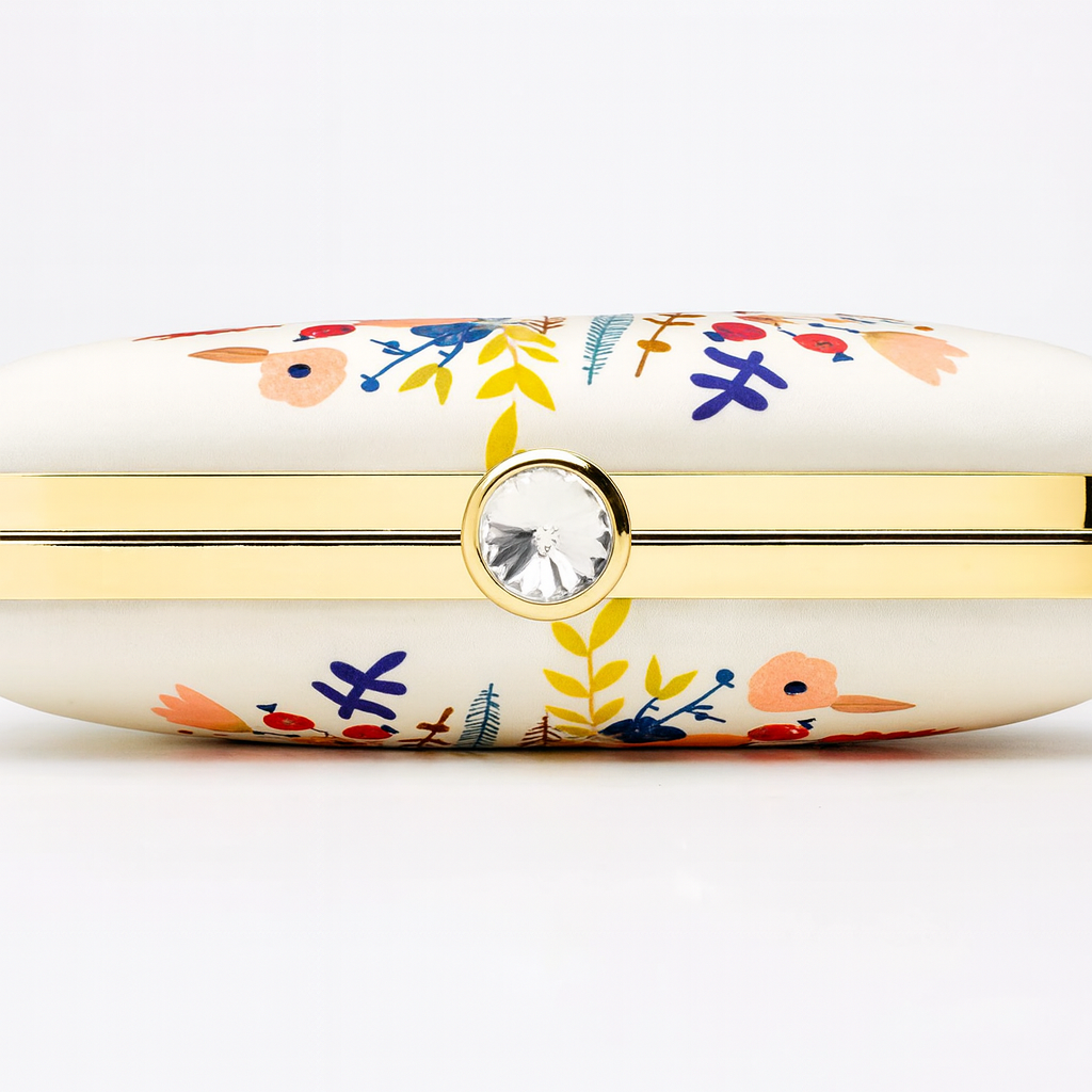 Floral Artwork Clutch with Colorful Botanical Print and Gold Clasp – Party & Evening Bag