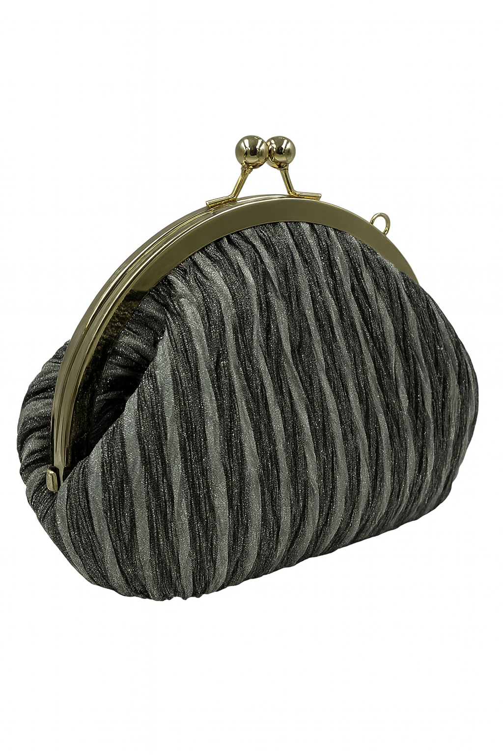 Elegant Black Batua-Style Clutch with Textured Fabric & Gold Kiss-Lock Clasp – Evening & Party Bag