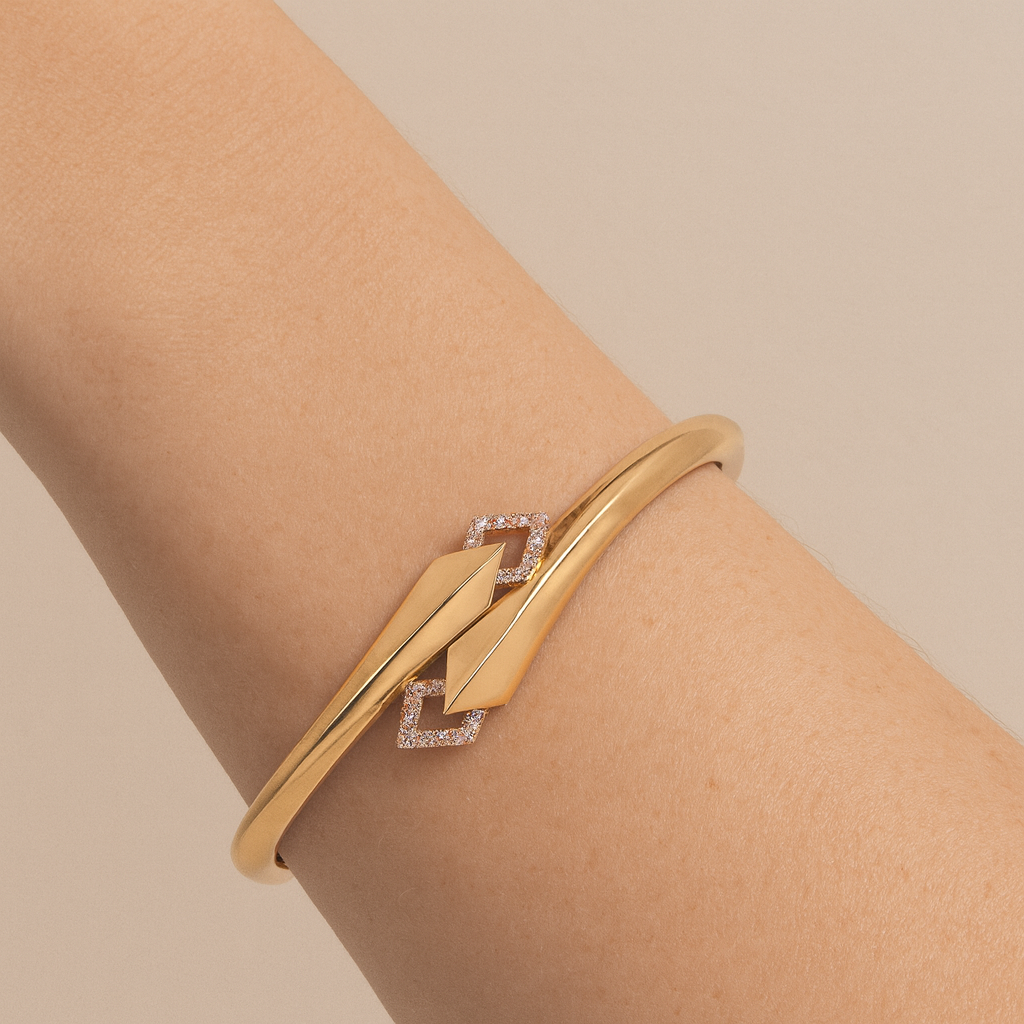 Geometric Gold Plated Crossover Bracelet for Women with Crystal Accents | Anti-Tarnish Hypoallergenic Jewelry