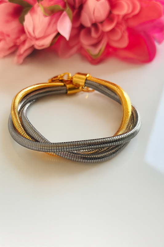 Trendy Layered Dual Tone Bracelet – Hypoallergenic, Elegant & Unique Design