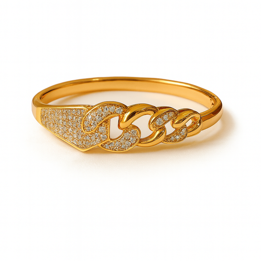 Gold-Plated Pavé Link Bangle for Women, Crystal Chain Motif, Hypoallergenic & Anti-Tarnish