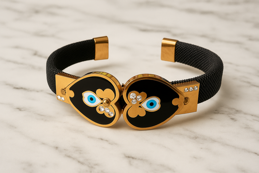 Black Evil Eye Open Cuff Bracelet