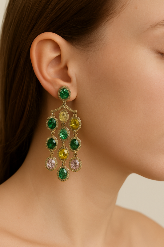ELEGANT MULTICOLOR GLASS STONE AD STUDDED EARRING