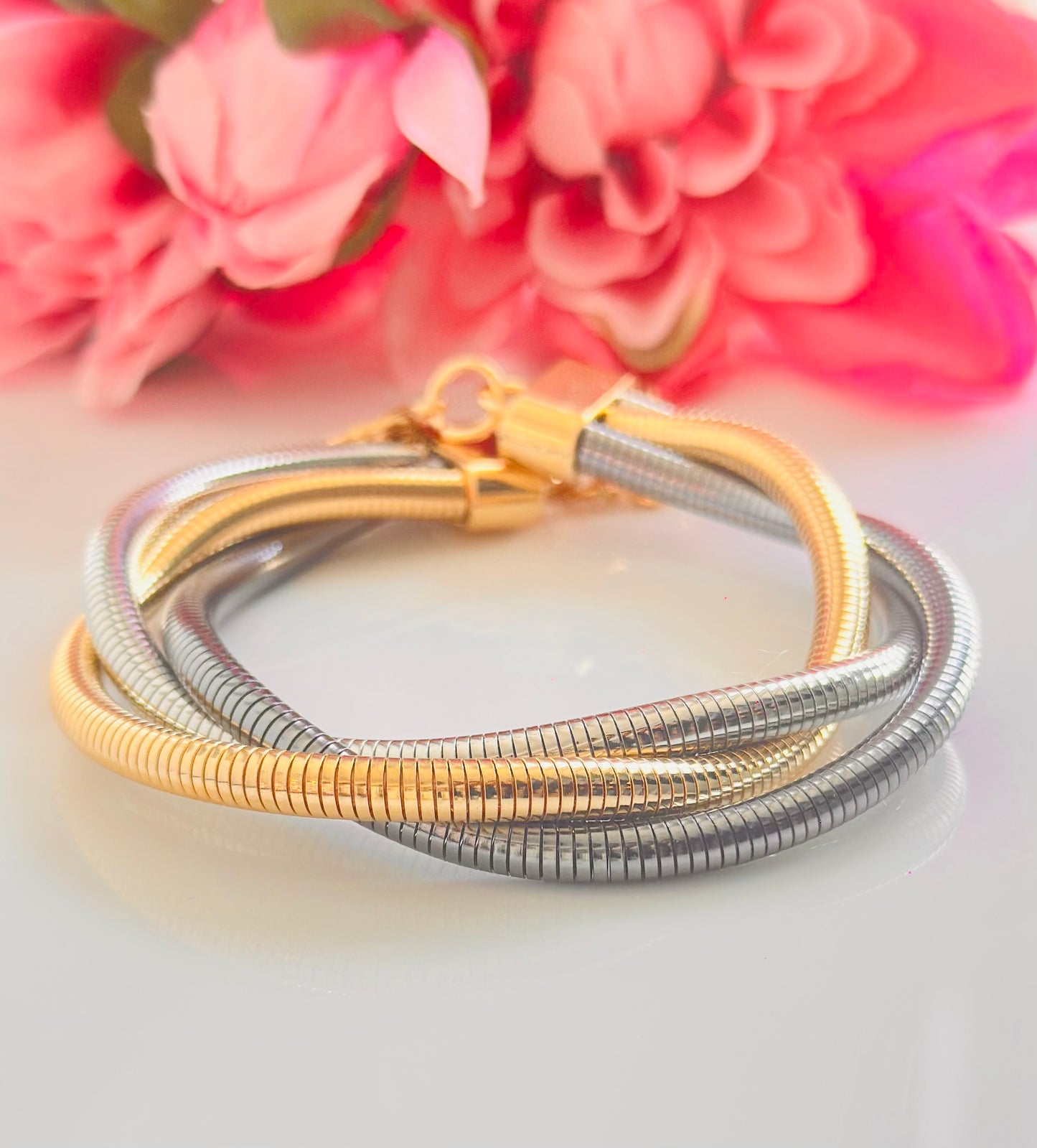 Trendy Layered Dual Tone Bracelet – Hypoallergenic, Elegant & Unique Design