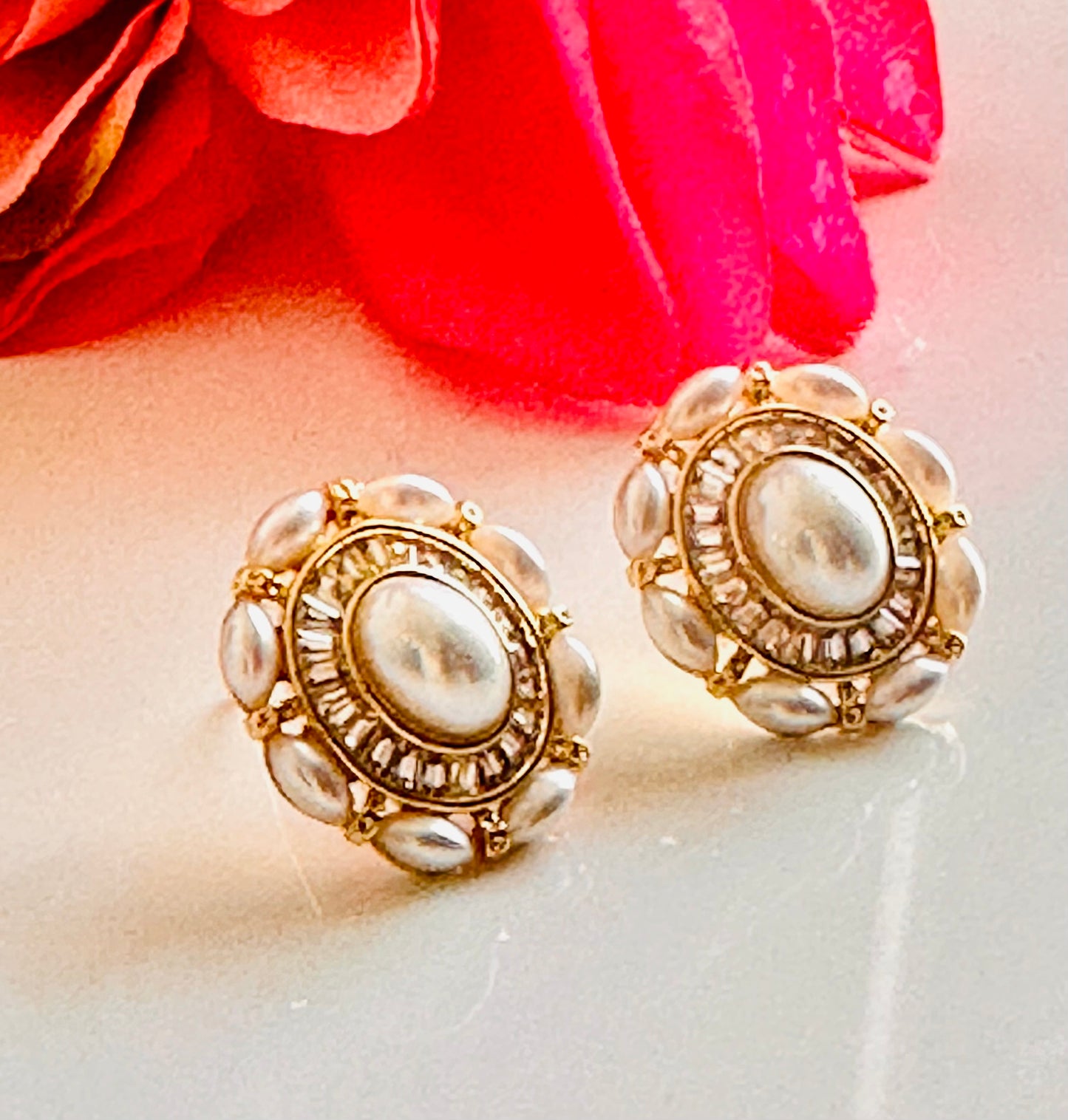 Vintage-Inspired Pearl & Gold Statement Stud Earrings