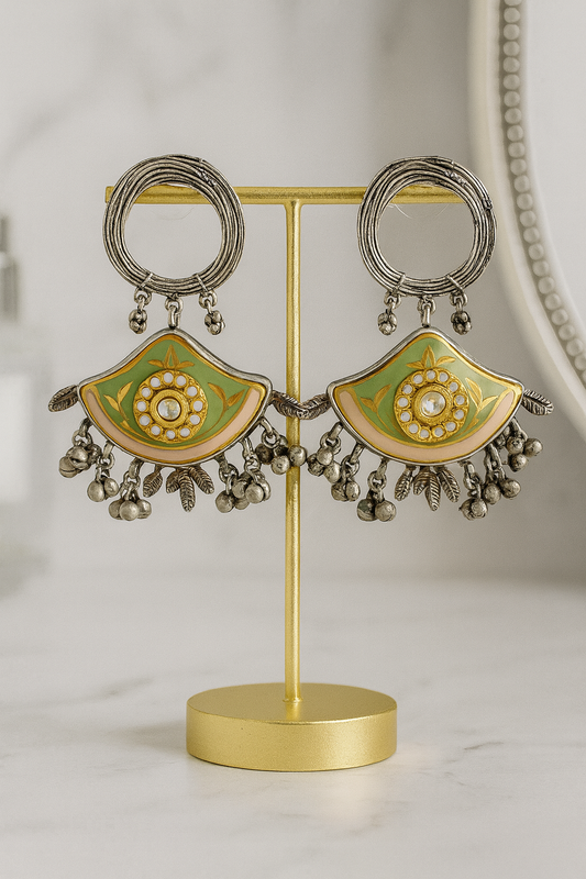 Oxidised Green & Gold Jhumka Style Earrings