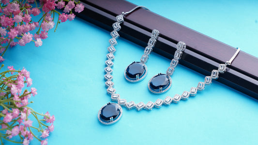 Elegant Topaz Blue American Diamond Jewelry Set