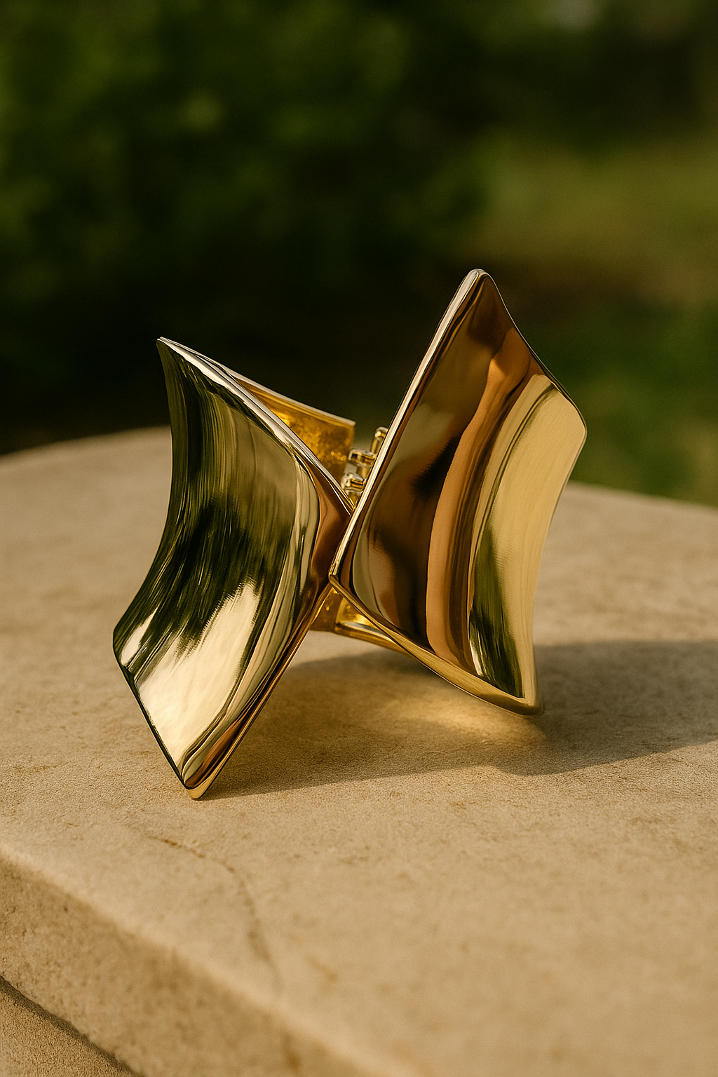 Folded Wave Gold Plated Cuff Bracelet for Women – Sculptural Anti-Tarnish Statement Jewelry