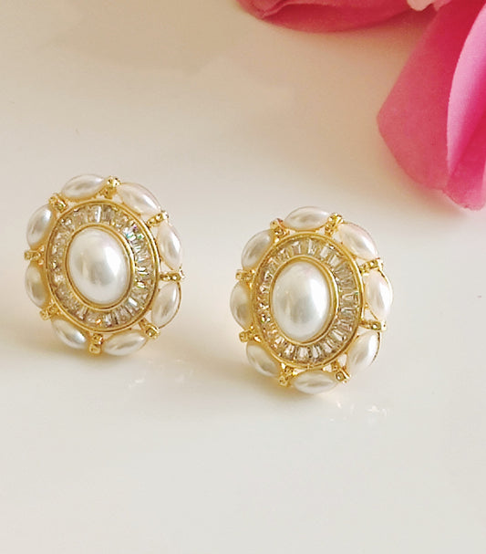 Vintage-Inspired Pearl & Gold Statement Stud Earrings