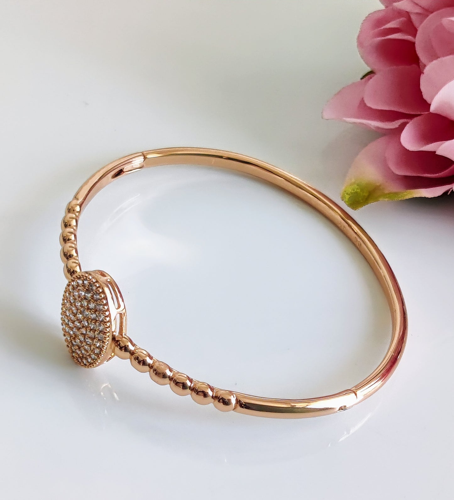 Elegant Gold Plated Crystal Bracelet for Women – Oval CZ Stone Beaded Bangle, Anti-Tarnish & Hypoallergenic Jewelry