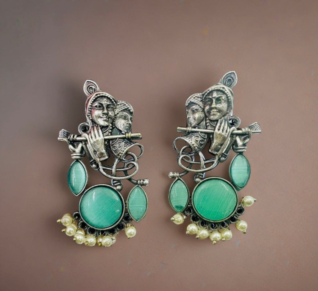 Myrah Elegant Traditional Mint Oxidized Earrings