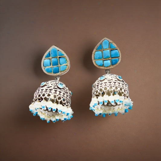 Arshiya Stone Studded Oxidized Jhumka Earrings