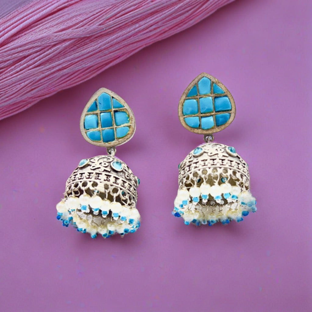 Arshiya Stone Studded Oxidized Jhumka Earrings
