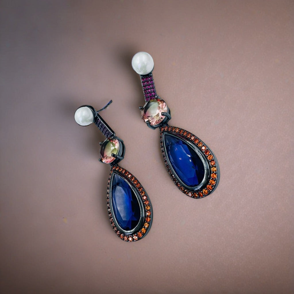Myrah Classy and Elegant Orange & Purple Glass Stone Earrings – A Pop of Color!"