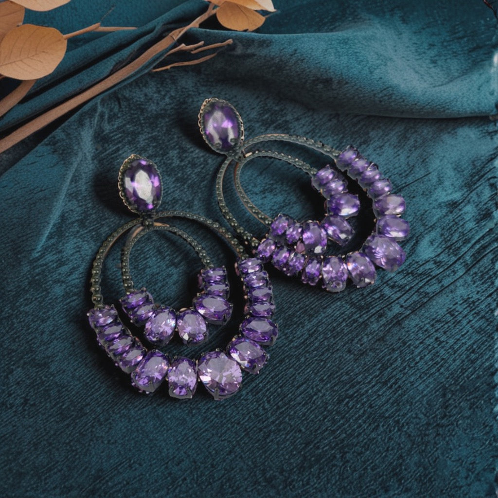 Arsh Purple Glass Stone Elegant Earring