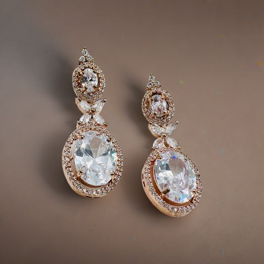BEAUTIFUL ROSE GOLD EARRINGS WITH ZIRCONIA AND GLASS STONES